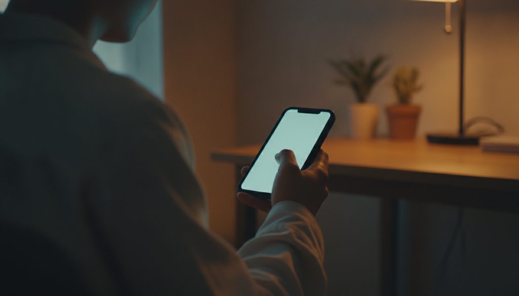 静かな部屋でスマートフォンを操作する手元