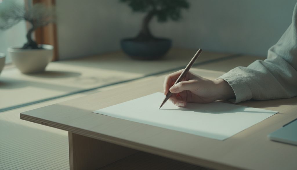 書類を読み、ペンでポイントを指す手