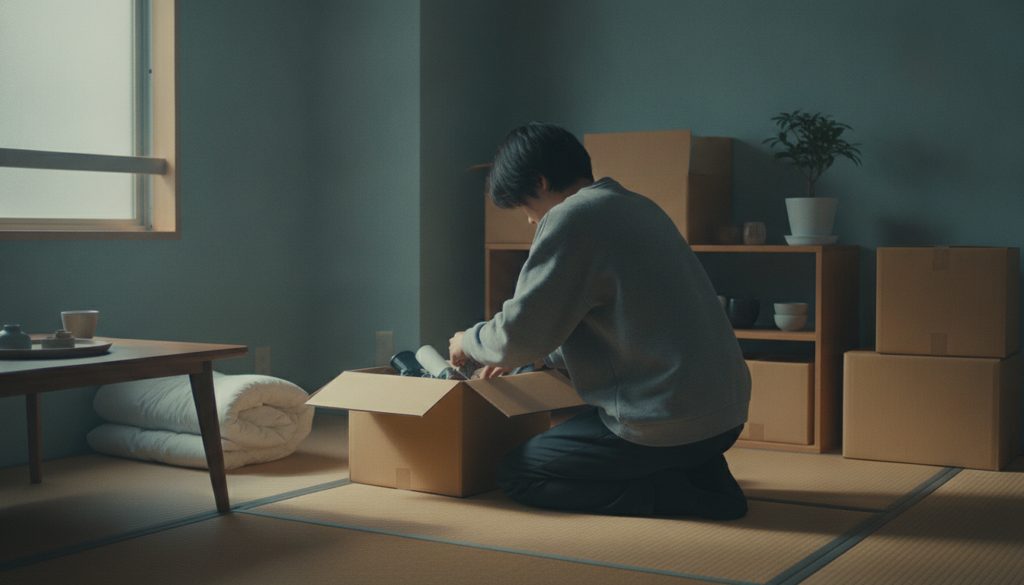 私物を段ボールに詰める人の後ろ姿