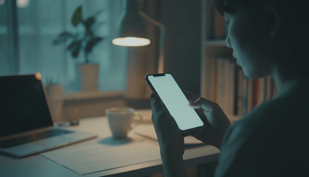 スマホの画面を見る人物の手元。